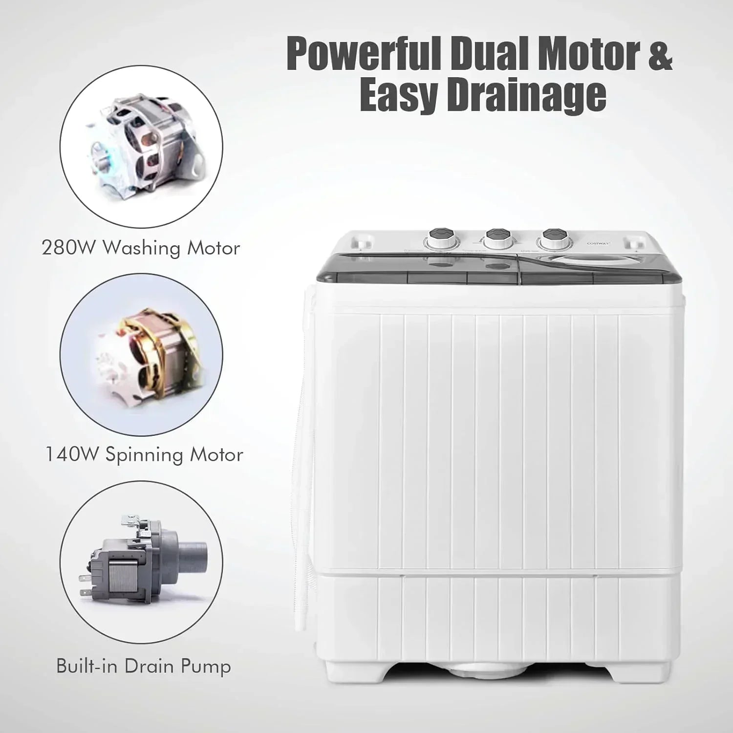COSTWAY Double Tub 26 lb Capacity Laundry 18 lb 8 lb Spin Combo Drain Pump Washing Machine