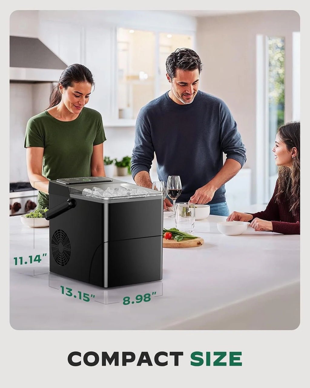 Silonn Countertop Ice Maker with Expanding Ice Basket, 9 Cubes in 6 Mins, 2.5L Ice Basket, Self-Cleaning Ice Maker with LED Touch Control, 2 Bullet Ice Sizes for Home, Kitchen, Office