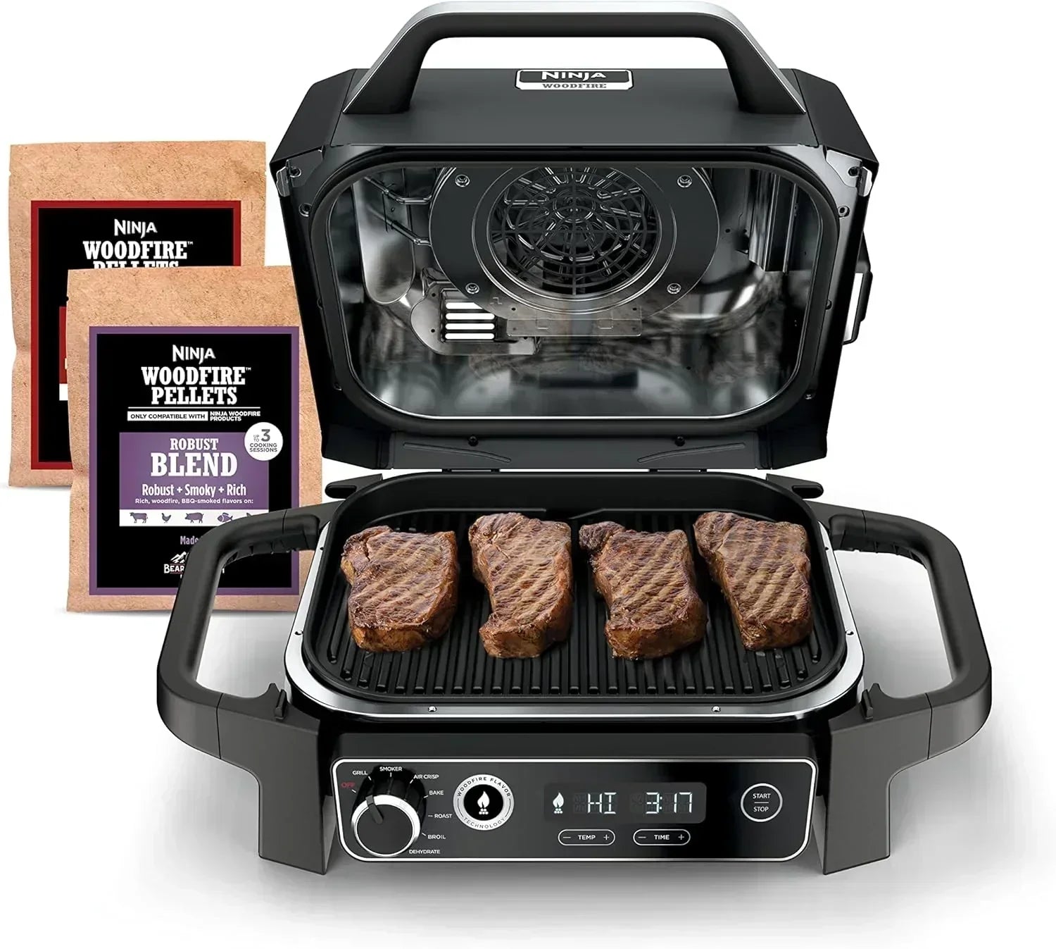 OG751 Woodfire Pro Outdoor Grill Built-In Thermometer 7-in-1 Master Grill BBQ Smoker Air Fryer
